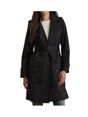 NWT Lauren Ralph Lauren Double-Breasted Black Trench Coat  XL MSRP $240